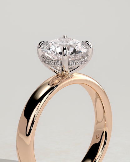 Kylie - Statement Round Claw Solitaire with Cigar Band and Hidden Halo Engagement Ring - Rose Two-Tone