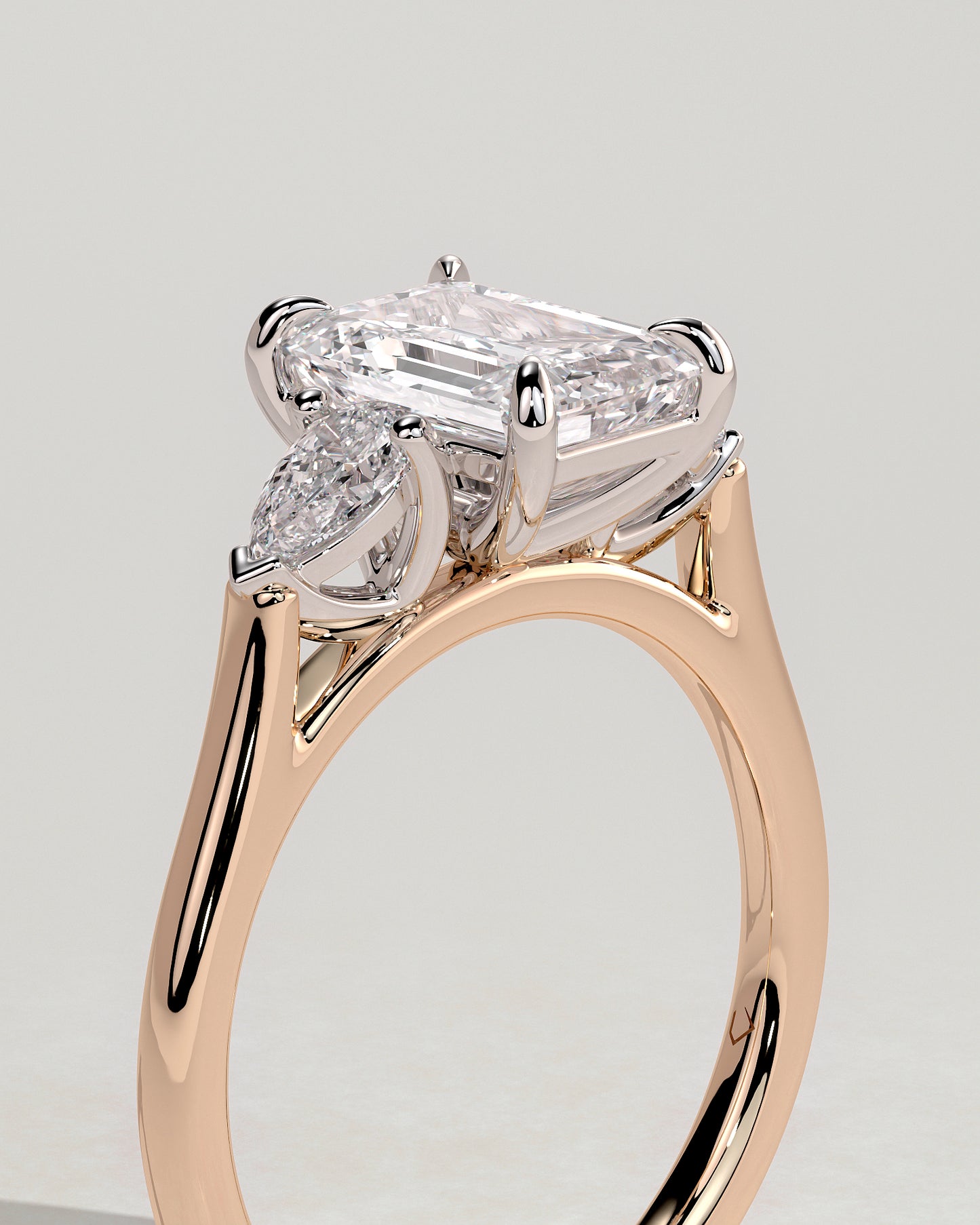 Davina - Emerald Claw Trilogy with Pear Side Stones and Cathedral Setting Engagement Ring - Rose Two-Tone - Rose Two-Tone 2ct