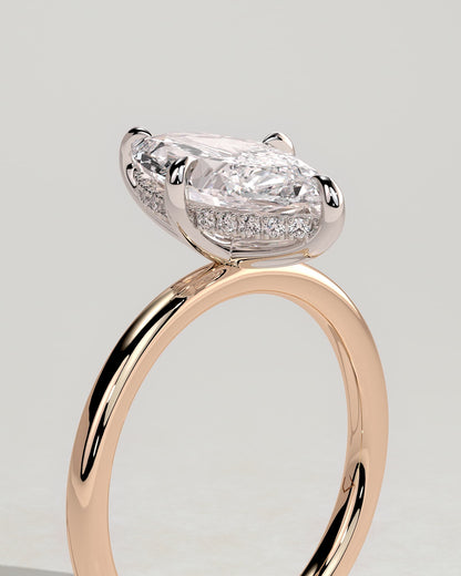 Hellen - Marquise Claw Solitaire with Hidden Halo Engagement Ring - Rose Two-Tone
