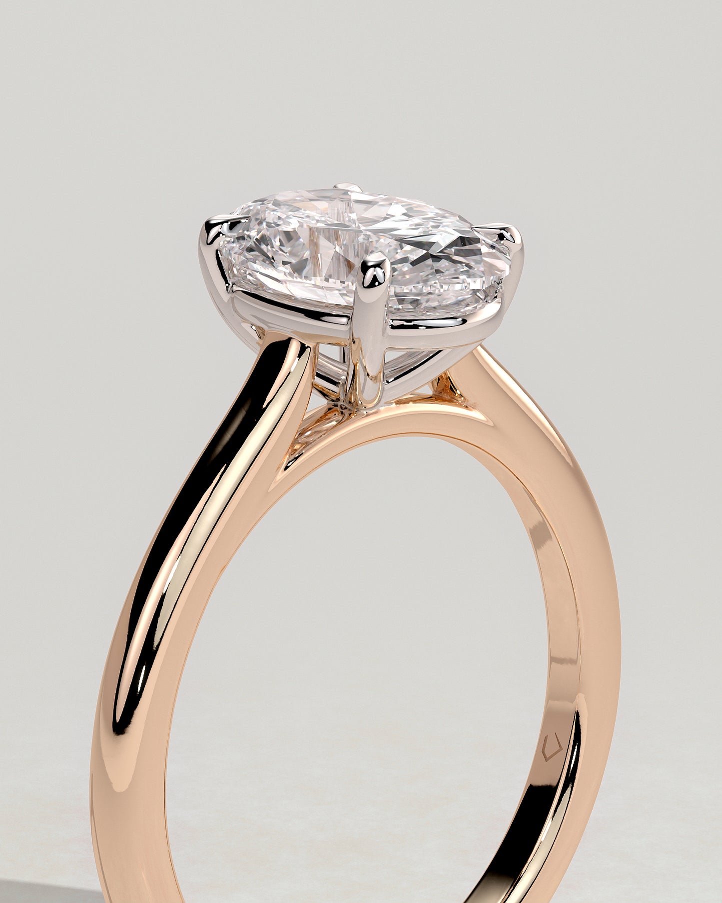 Hilary - Oval Claw Solitaire with Cathedral High Setting Engagement Ring - Rose Two-Tone - Rose Two-Tone 2ct
