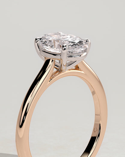Hilary - Oval Claw Solitaire with Cathedral High Setting Engagement Ring - Rose Two-Tone