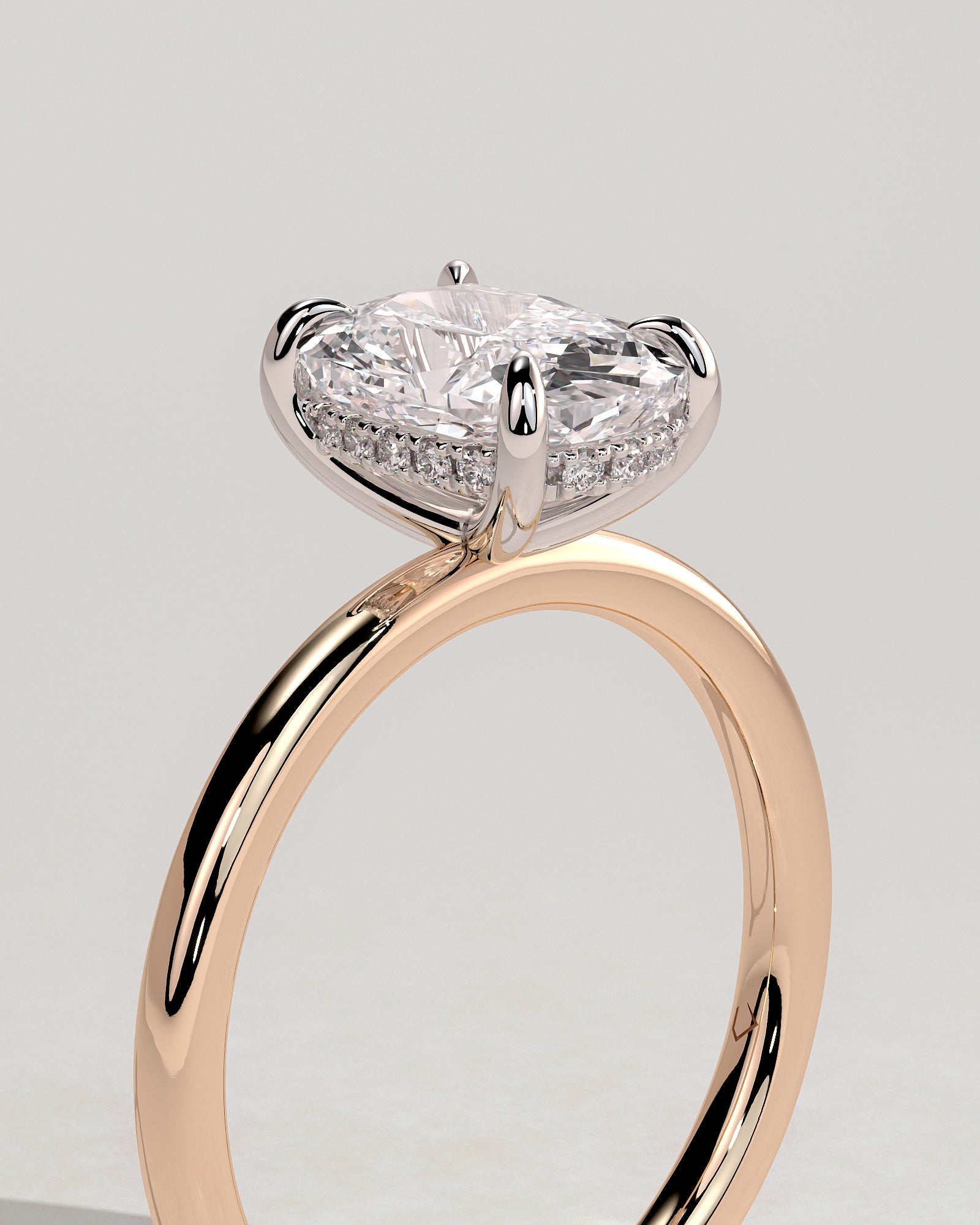 Ava - Elongated Cushion Claw Solitaire with Hidden Halo Engagement Ring - Rose Two-Tone - Rose Two-Tone 2ct