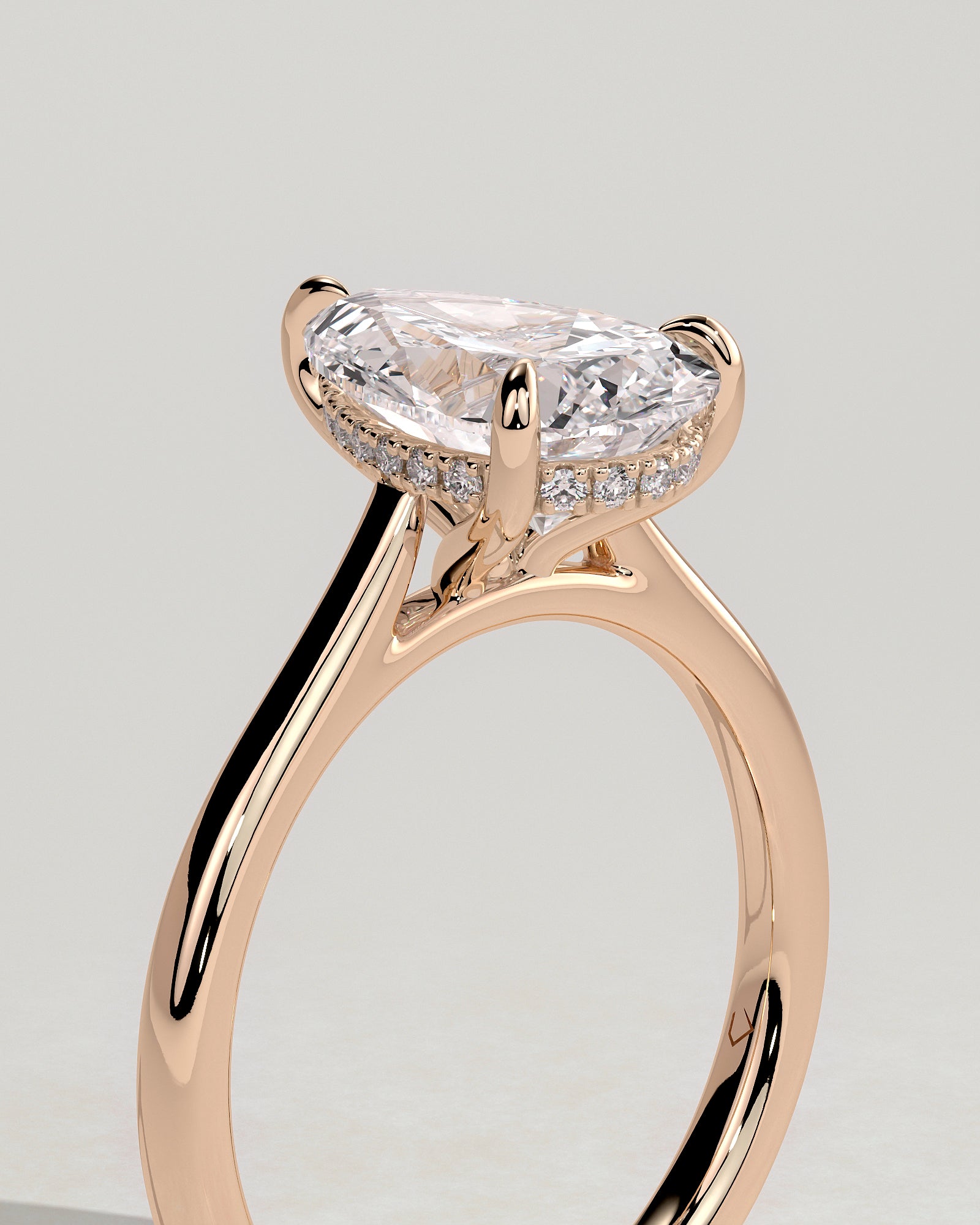 Courtney - Pear Claw Solitaire with Hidden Halo, Tapered Band and Cathedral High Setting Engagement Ring - Rose Gold - Rose Gold 2ct