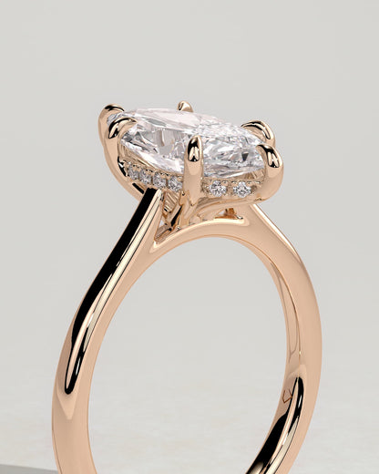 Heather - Marquise Claw Solitaire with Hidden Halo, Tapered Band and Cathedral High Setting Engagement Ring - Rose Gold