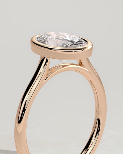 Lexie - Statement Oval Bezel Solitaire with Open Cathedral High Setting Engagement Ring - Rose Gold