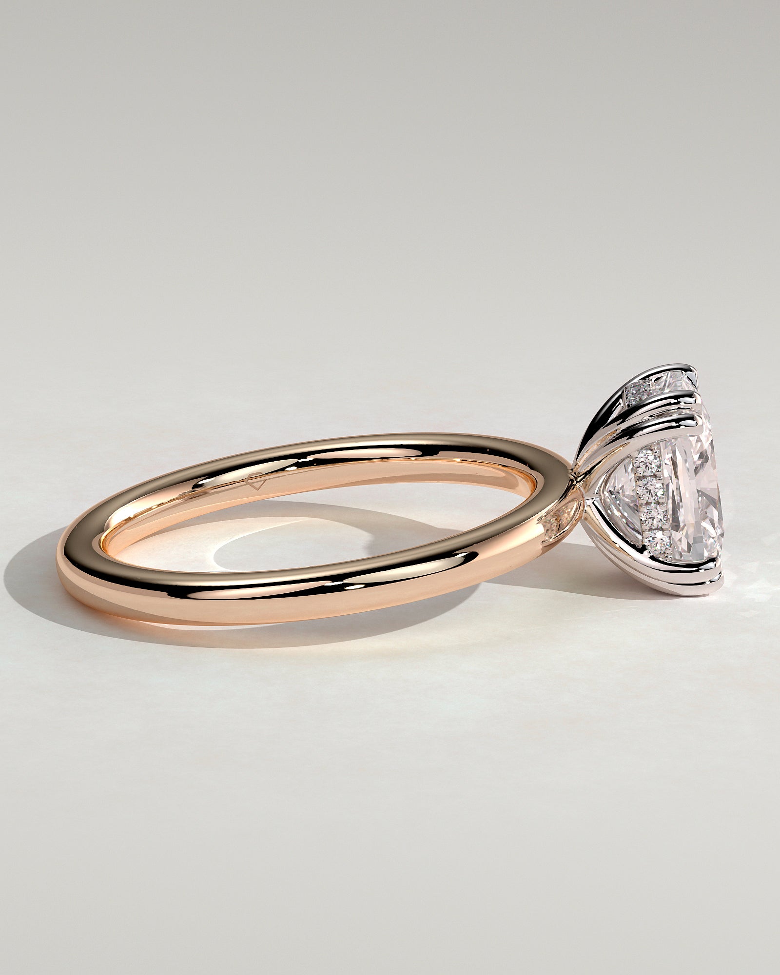Aubrey - Elongated Cushion Double Claw Solitaire with Hidden Halo Engagement Ring - Rose Two-Tone - Rose Two-Tone 2ct