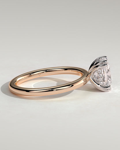Aubrey - Elongated Cushion Double Claw Solitaire with Hidden Halo Engagement Ring - Rose Two-Tone