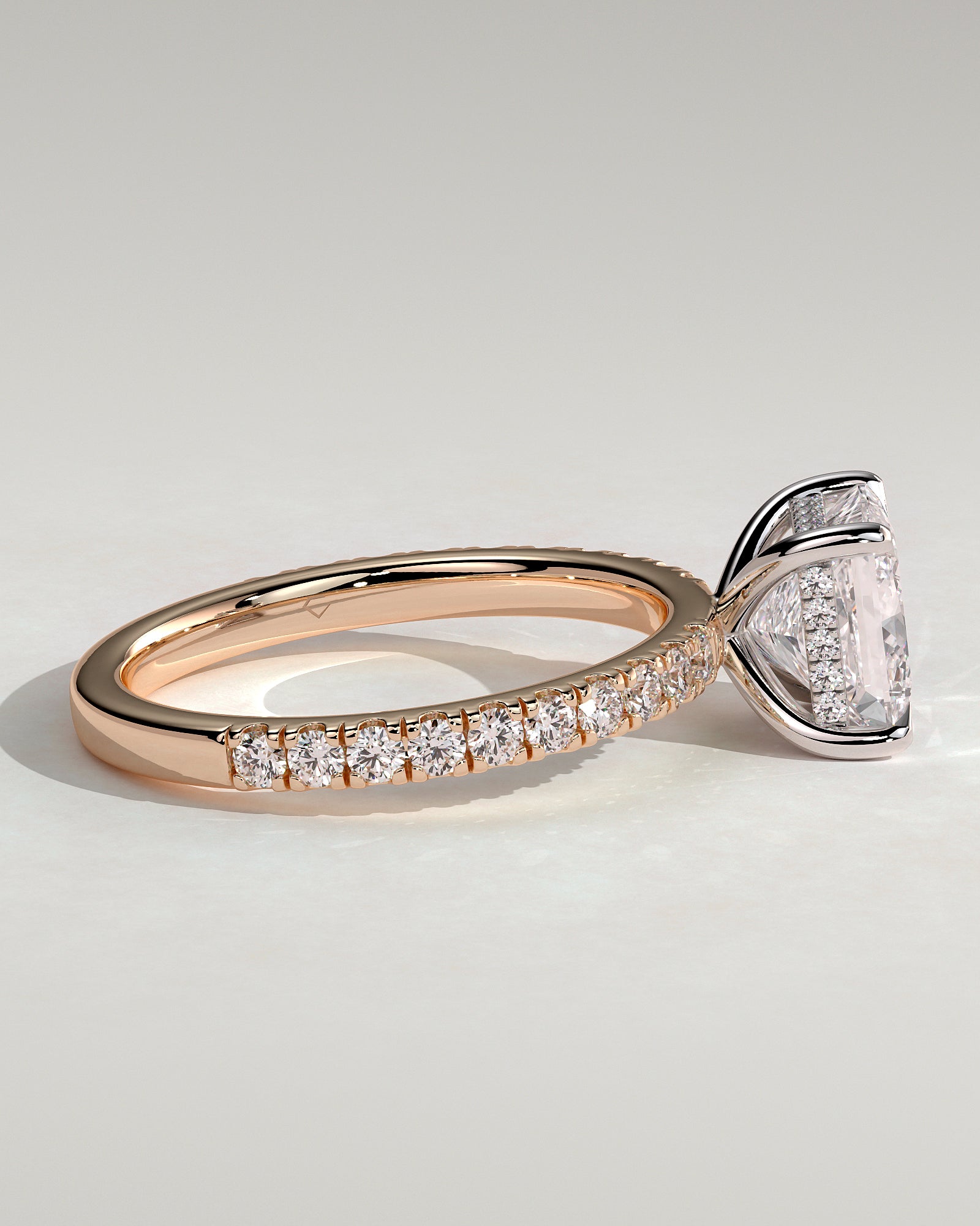 Annie - Princess Claw Solitaire with Hidden Halo and Pave Band Engagement Ring - Rose Two-Tone - Rose Two-Tone 2ct