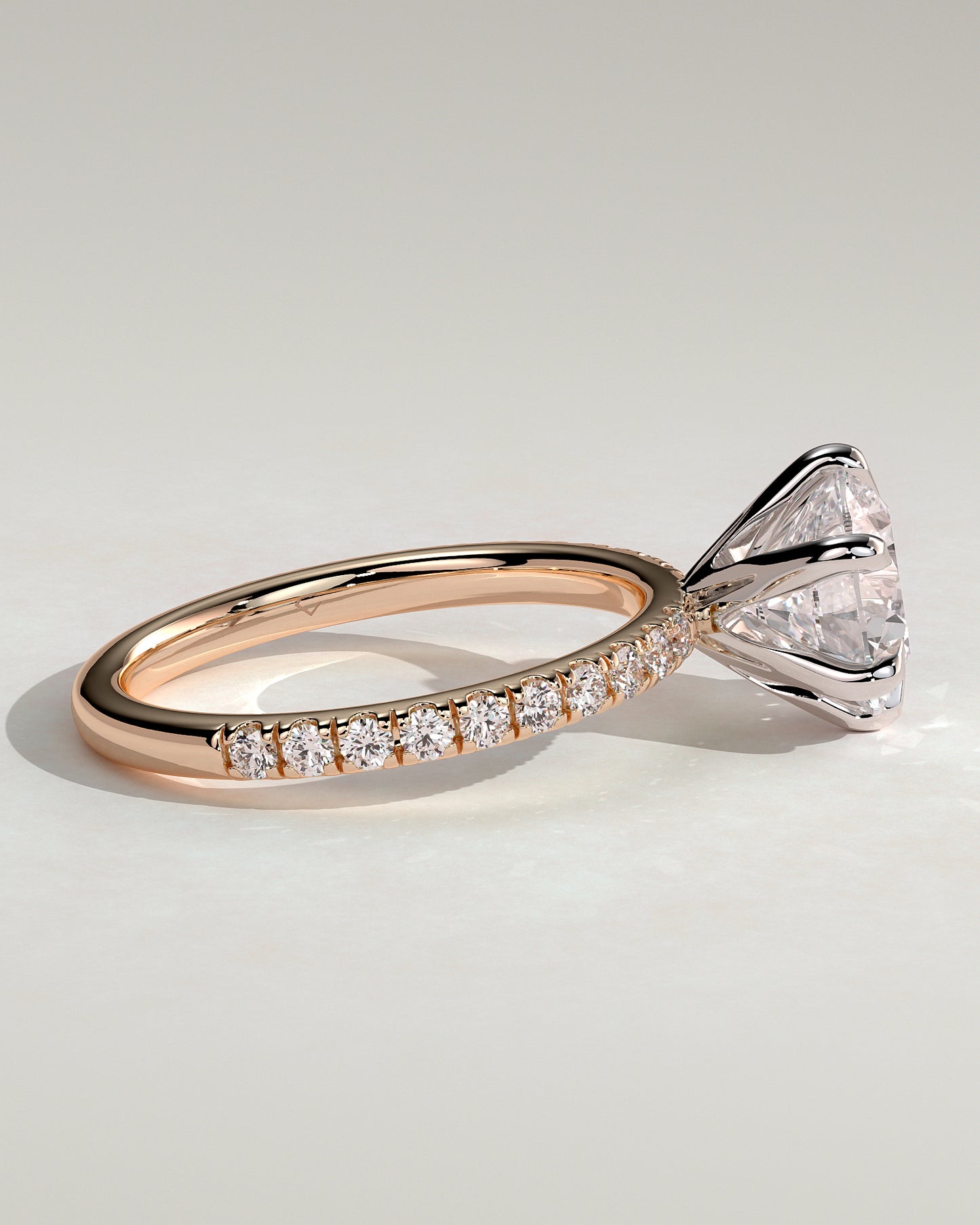 Alexandria - Round Claw Solitaire with Pave Band Engagement Ring - Rose Two-Tone - Rose Two-Tone 2ct