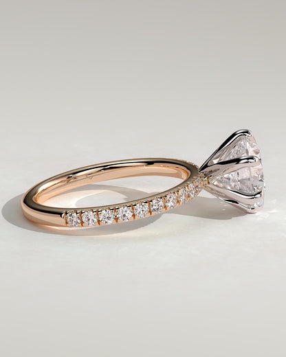 Alexandria - Round Claw Solitaire with Pave Band Engagement Ring - Rose Two-Tone - rose two-tone - Lara Jewels