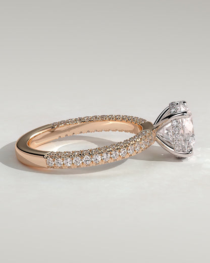 Alex - Round Claw Solitaire with Hidden Halo and Triple Pave Band Engagement Ring - Rose Two-Tone - rose two-tone - Lara Jewels