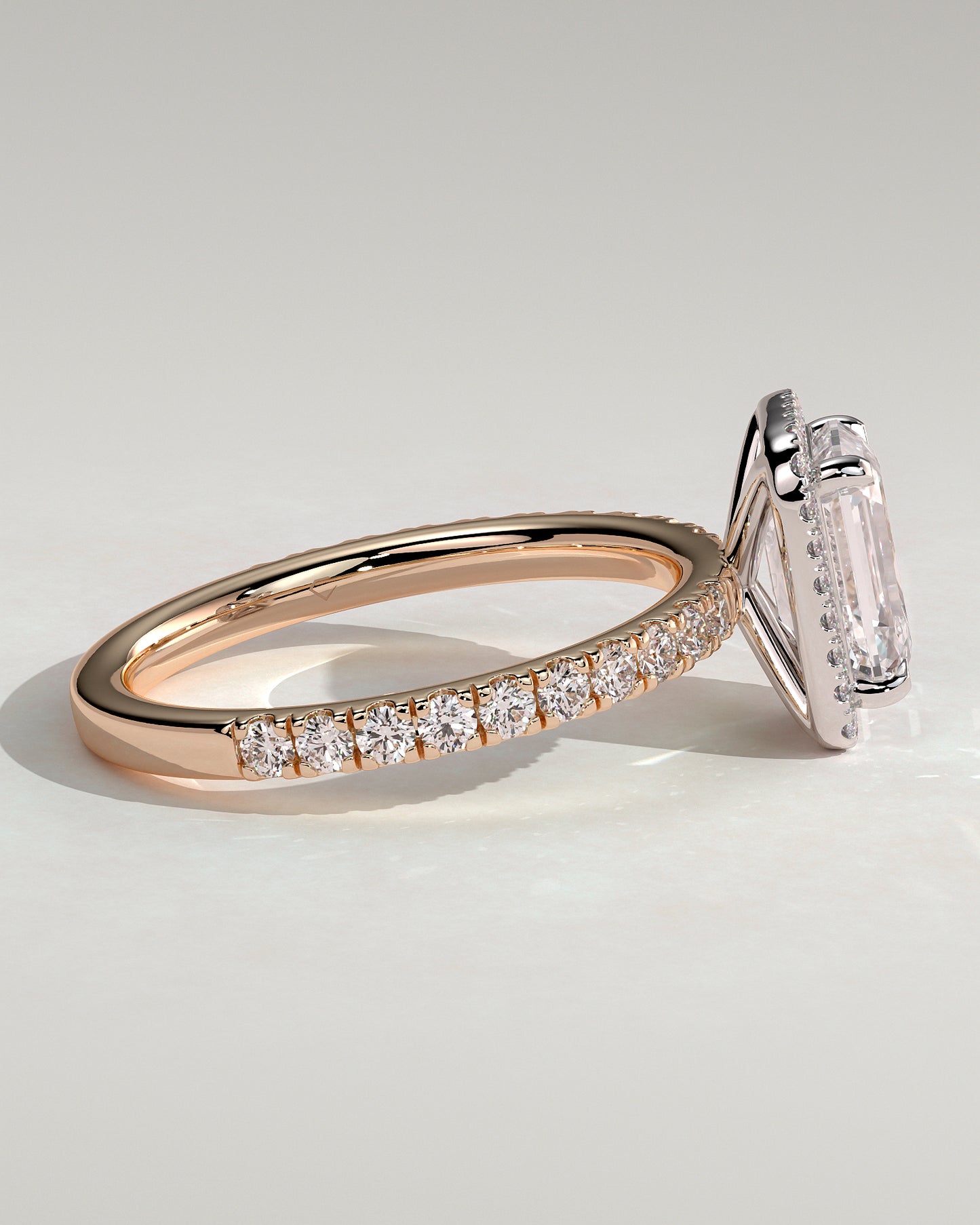 Analyce - Emerald Claw Solitaire with Halo and Pave Band Engagement Ring - Rose Two-Tone - Rose Two-Tone 2ct