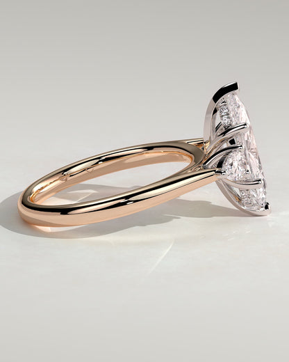 Hannah - Marquise Claw Trilogy with Pear Side Stones and Hidden Halo Engagement Ring - Rose Two-Tone