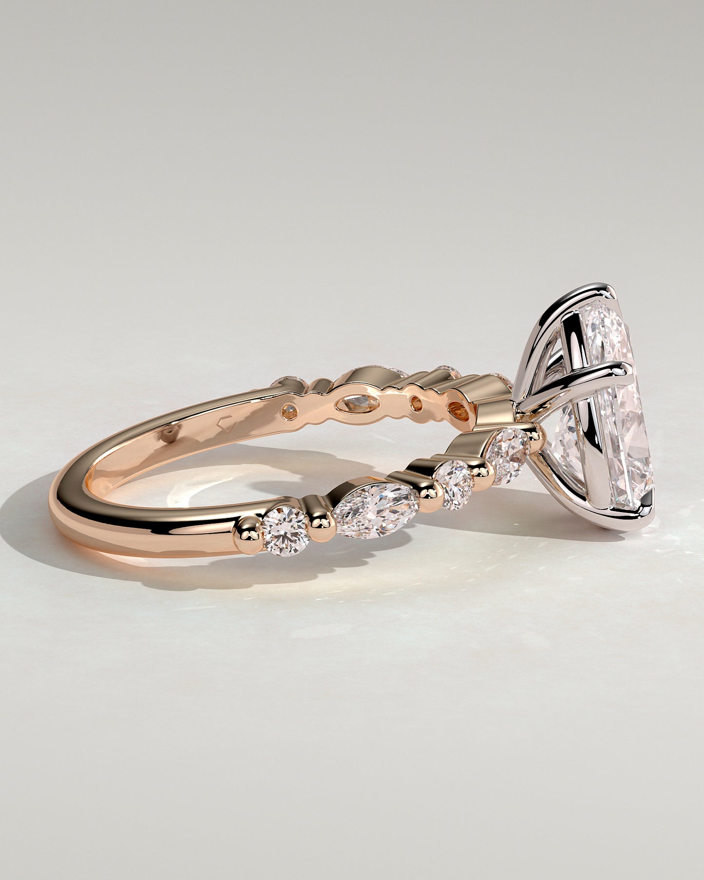 Jacinta - Pear Claw Solitaire with Marquise and Round Accent Stones Engagement Ring - Rose Two-Tone - Rose Two-Tone 2ct