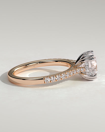 Amelia - Round Double Claw Solitaire with Hidden Halo, Tapered Pave Band and Cathedral High Setting Engagement Ring - Rose Two-Tone - rose two-tone - Lara Jewels