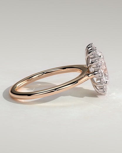 Arielle - Oval Claw Solitaire with Sunburst Halo and Cathedral High Setting Engagement Ring - Rose Two-Tone - rose two-tone - Lara Jewels