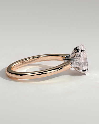 Elena - Oval Claw Trilogy with Pear Side Stones and Tulip Detail Engagement Ring - Rose Two-Tone