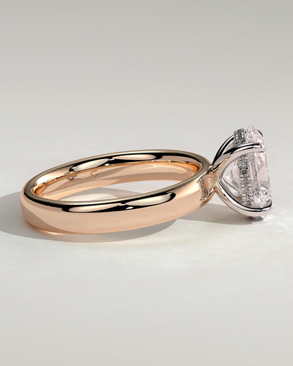 Bronte - Oval Claw Solitaire with Cigar Band and Hidden Halo Engagement Ring - Rose Two-Tone
