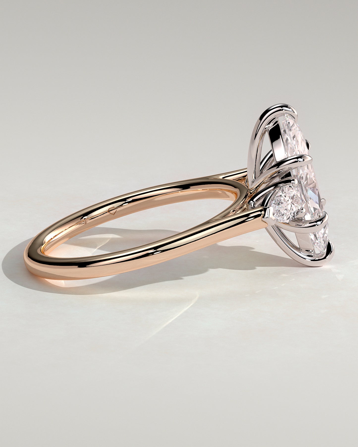 Chantelle - Marquise Claw Trilogy with Pear Side Stones and Cathedral Setting Engagement Ring - Rose Two-Tone - Rose Two-Tone 2ct