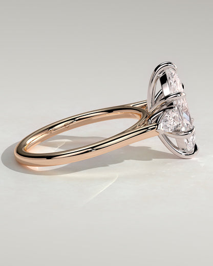 Chantelle - Marquise Claw Trilogy with Pear Side Stones and Cathedral Setting Engagement Ring - Rose Two-Tone