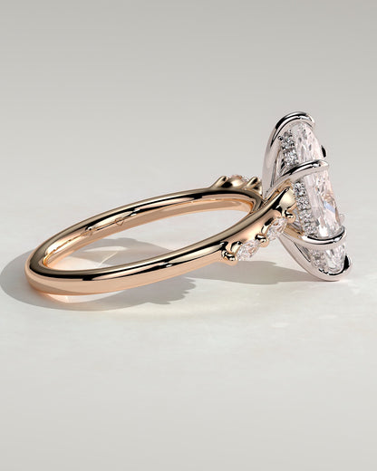 Elsie - Marquise Claw Solitaire with Hidden Halo, Opposing Marquise Accents and Cathedral High Setting Engagement Ring - Rose Two-Tone