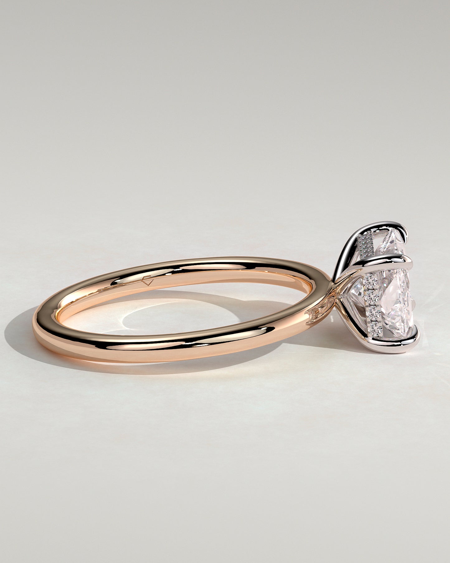 Francene - Radiant East West Claw Solitaire with Hidden Halo Engagement Ring - Rose Two-Tone - Rose Two-Tone 2ct