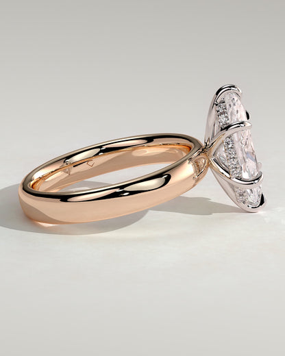 Gigi - Marquise Claw Solitaire with Cigar Band and Hidden Halo Engagement Ring - Rose Two-Tone