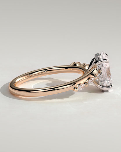 Jamie - Oval Claw Solitaire with Hidden Halo, Opposing Marquise Accents and Cathedral High Setting Engagement Ring - Rose Two-Tone