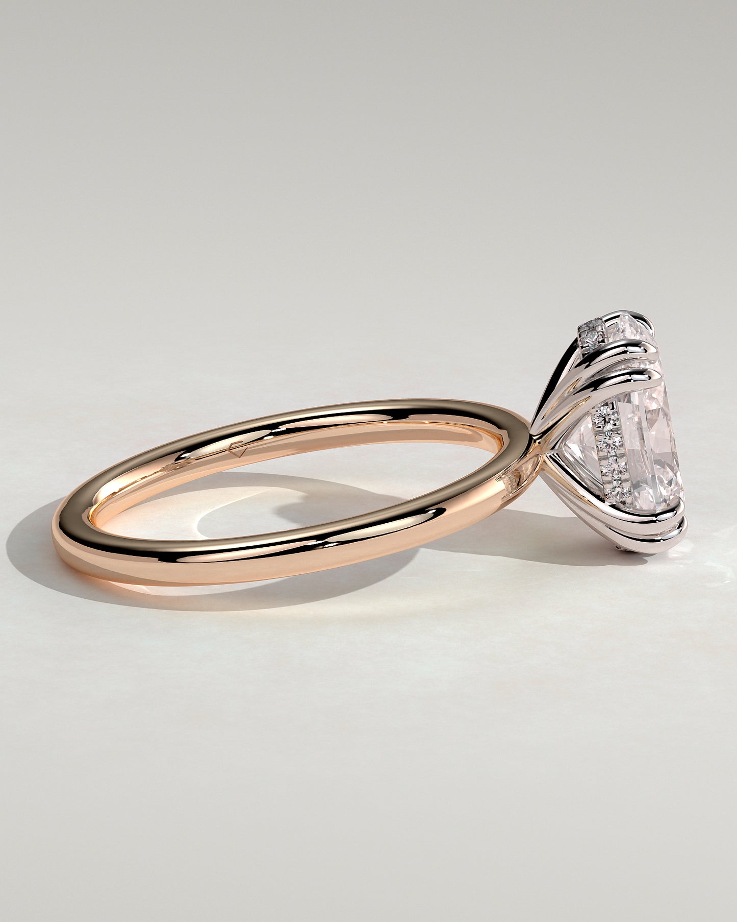 Avery - Oval Double Claw Solitaire with Hidden Halo Engagement Ring - Rose Two-Tone - Rose Two-Tone 2ct