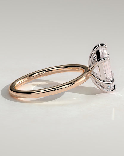 Cynthia - Classic Elongated Hexagon Claw Solitaire Engagement Ring - Rose Two-Tone