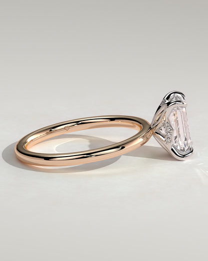 Freesia - Emerald Claw Solitaire with Petal Gallery and Accented Tiara Detail Engagement Ring - Rose Two-Tone