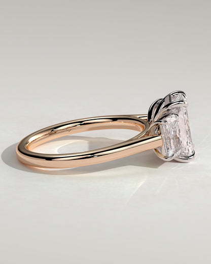Ayla - Classic Radiant Claw Trilogy Engagement Ring - Rose Two-Tone