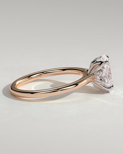 Erica - Oval Claw Solitaire with Petal Gallery, Accent Leaf Detail and Cathedral Setting Engagement Ring - Rose Two-Tone
