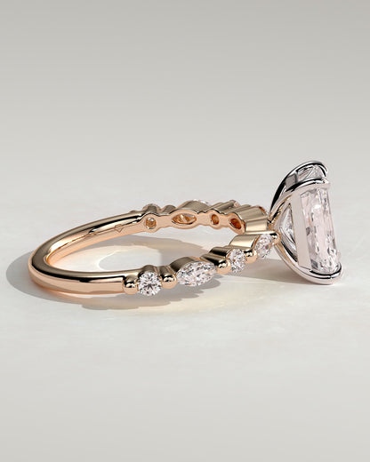 Dayna - Radiant Claw Solitaire with Marquise and Round Accent Stones Engagement Ring - Rose Two-Tone