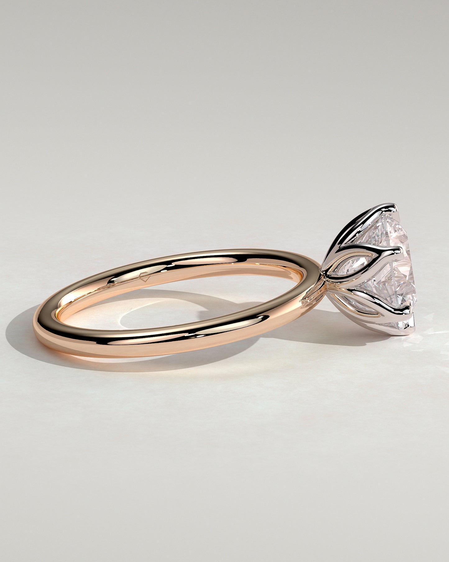 Iris - Round Claw Solitaire with Petal Gallery Engagement Ring - Rose Two-Tone - Rose Two-Tone 2ct