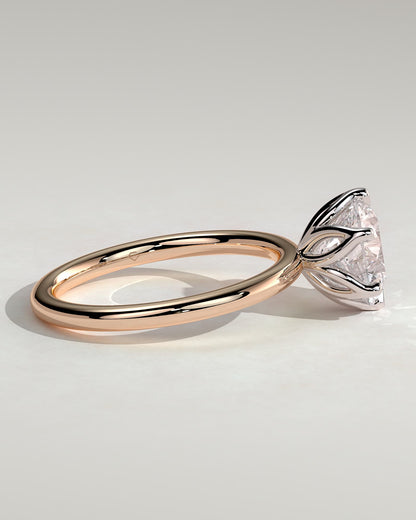 Iris - Round Claw Solitaire with Petal Gallery Engagement Ring - Rose Two-Tone