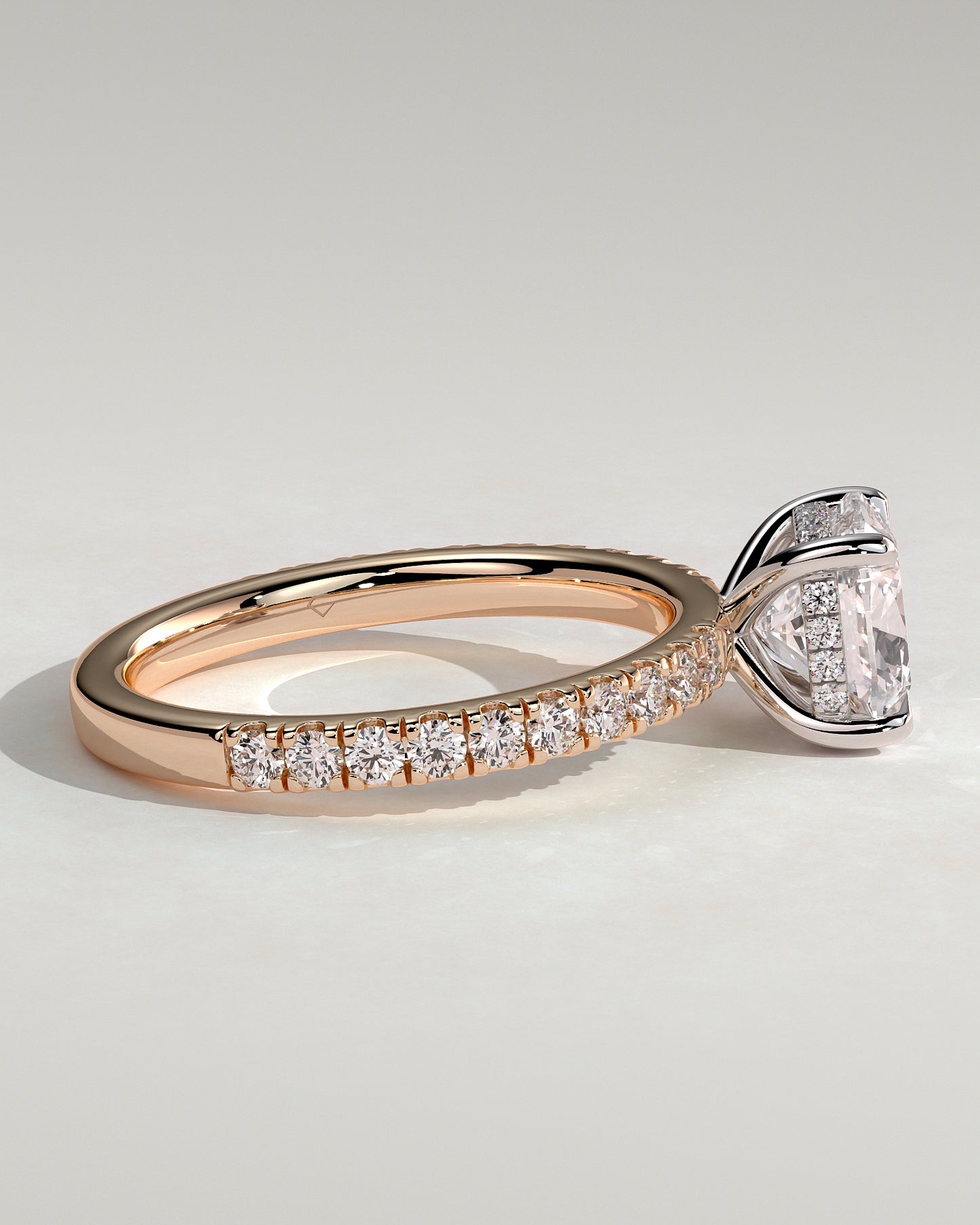Claudia - Cushion Claw Solitaire with Hidden Halo and Pave Band Engagement Ring - Rose Two-Tone - Rose Two-Tone 2ct