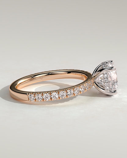 Charlie - Round Claw Solitaire with Hidden Halo and Pave Band Engagement Ring - Rose Two-Tone