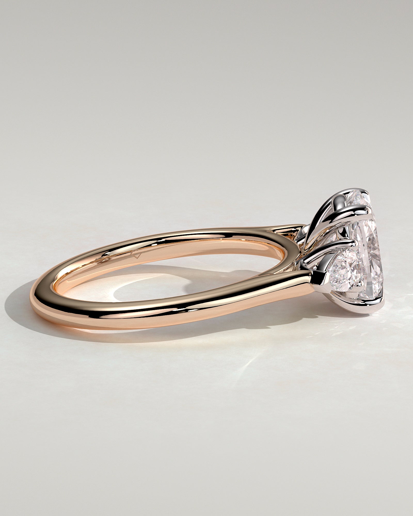 Cataleya - Elongated Cushion Claw Trilogy with Pear Side Stones and Cathedral Setting Engagement Ring - Rose Two-Tone - Rose Two-Tone 2ct