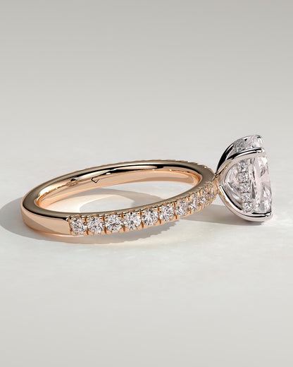 Camilla - Elongated Cushion Claw Solitaire with Hidden Halo and Pave Band Engagement Ring - Rose Two-Tone