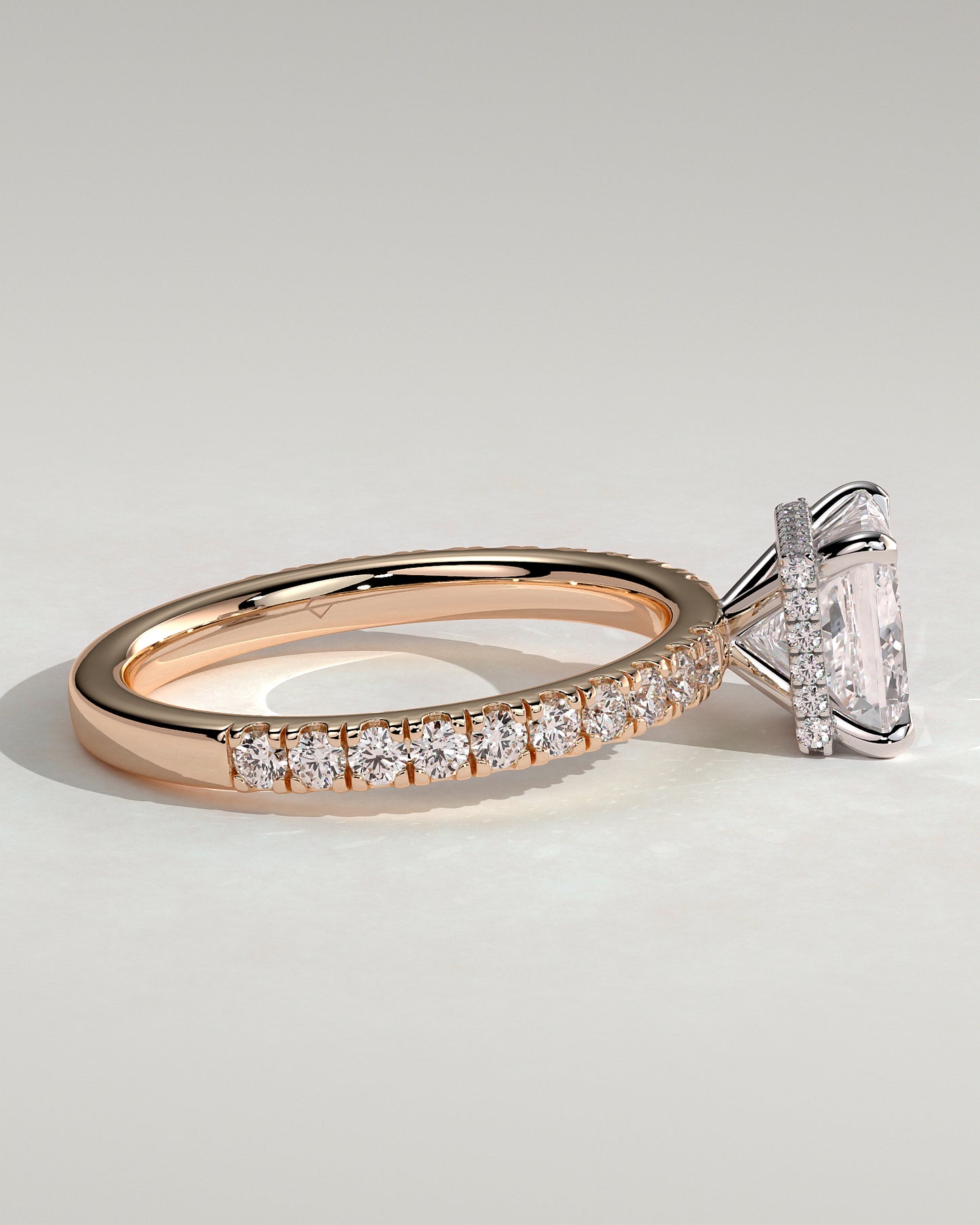 Brooklyn - Princess Claw Solitaire with Wrap Around Hidden Halo and Pave Band Engagement Ring - Rose Two-Tone - Rose Two-Tone 2ct