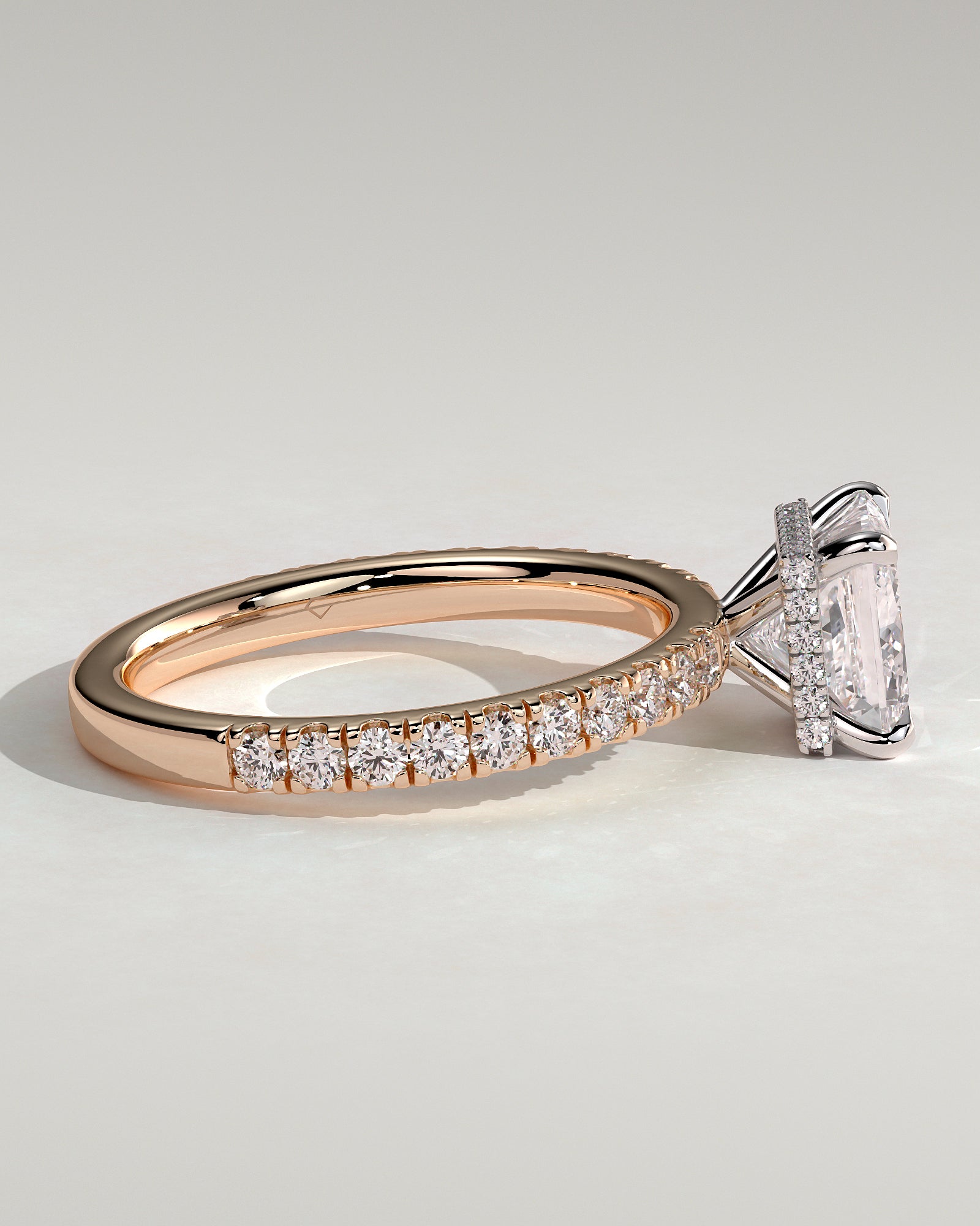 Brooklyn - Princess Claw Solitaire with Wrap Around Hidden Halo and Pave Band Engagement Ring - Rose Two-Tone - Rose Two-Tone 2ct