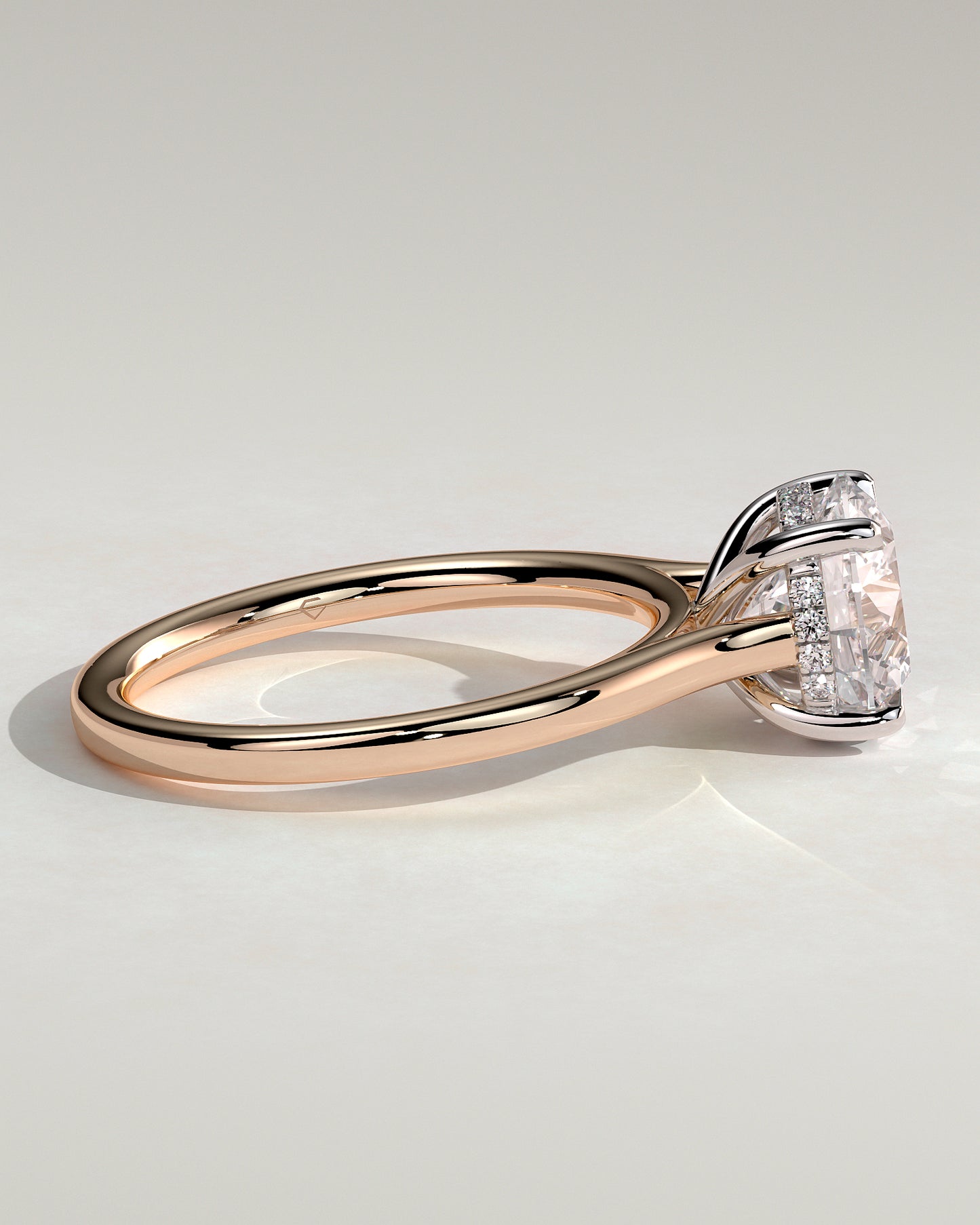 Bonnie - Round Claw Solitaire with Hidden Halo and Cathedral High Setting Engagement Ring - Rose Two-Tone - Rose Two-Tone 2ct