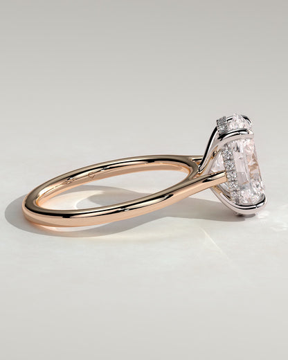 Bethany - Oval Claw Solitaire with Hidden Halo, Tapered Band and Cathedral High Setting Engagement Ring - Rose Two-Tone