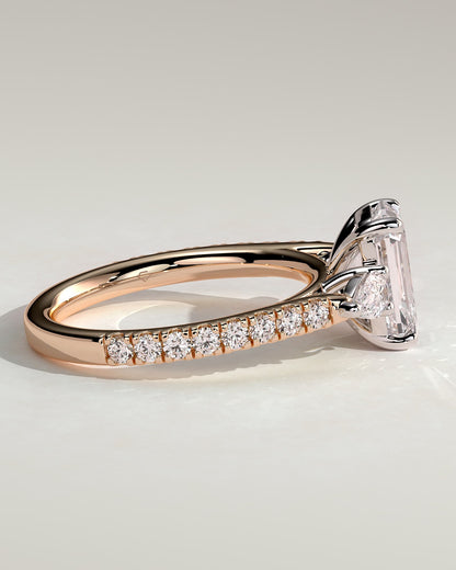 Autumn - Emerald Claw Trilogy with Pear Side Stones and Pave Band Engagement Ring - Rose Two-Tone