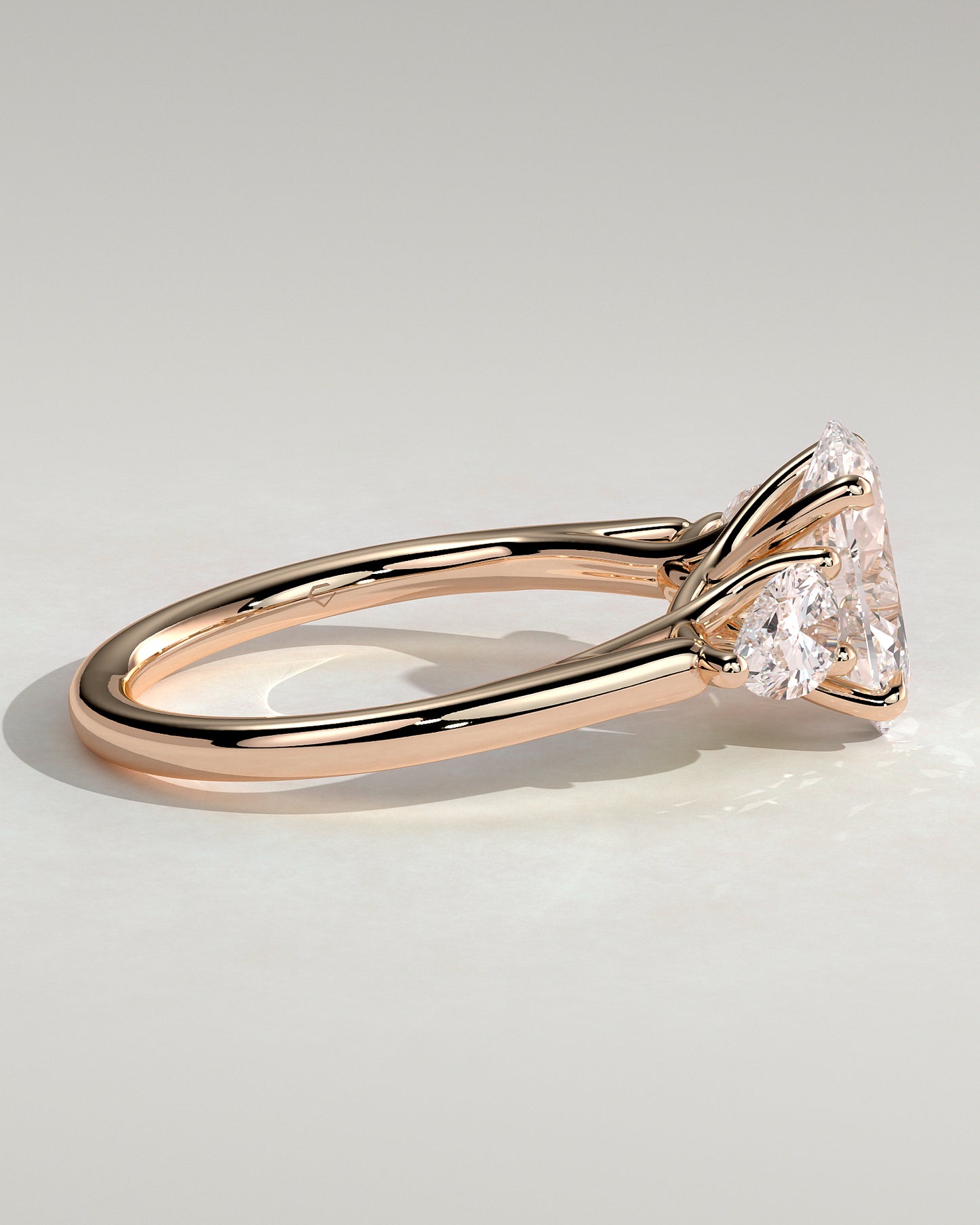 Amara - Oval Claw Trilogy with Pear Side Stones and Open Trellis Gallery Engagement Ring - Rose Gold - Rose Gold 2ct