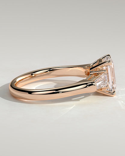 Bridget - Emerald Claw Trilogy with Tapered Baguette Side Stones and Cathedral Setting Engagement Ring - Rose Gold