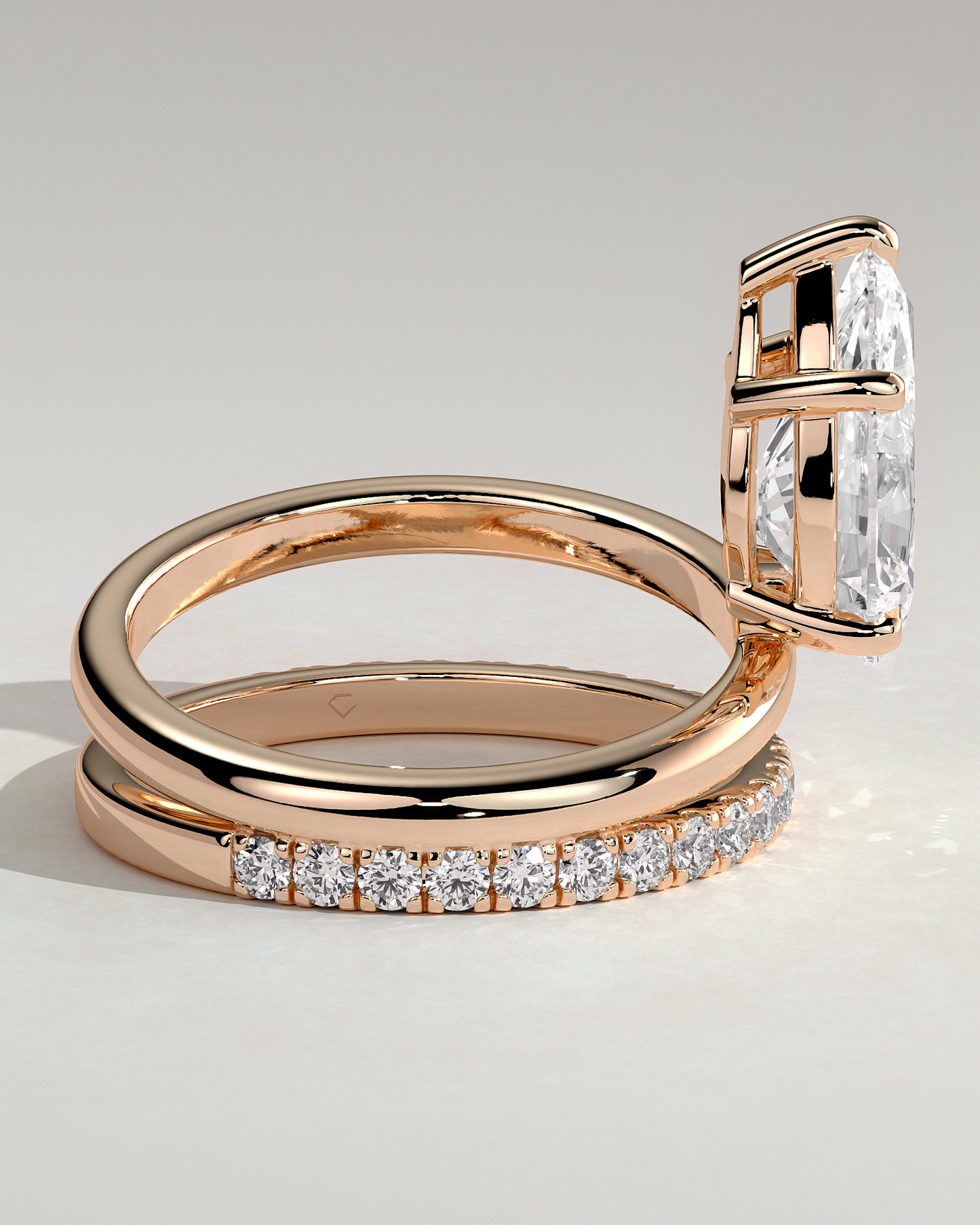 Candice - Pear Claw Solitaire with Double Pave and Plain Band Engagement Ring - Rose Gold - Rose Gold 2ct