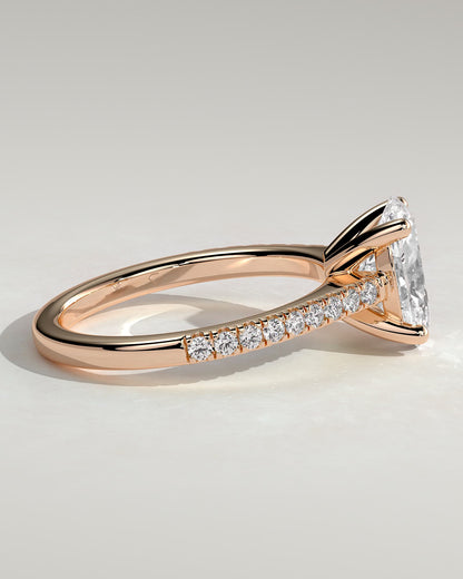 Eloise - Oval Claw Solitaire with Pave Band and Solid Cathedral Low Setting Engagement Ring - Rose Gold