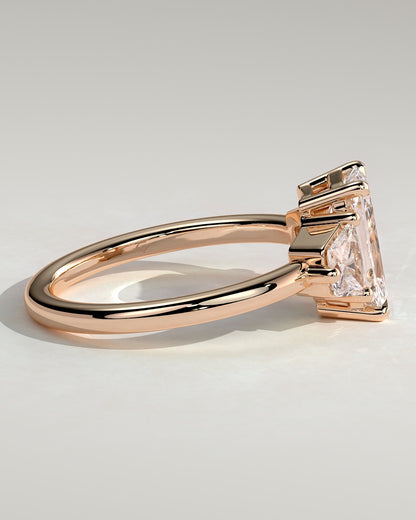 Juliette - Radiant Claw Trilogy with Trapezoid Side Stones and Low Setting Engagement Ring - Rose Gold